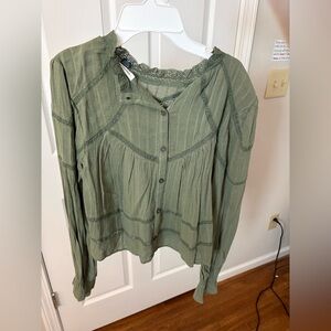 American Eagle Outfitters Olive Button-Up Blouse